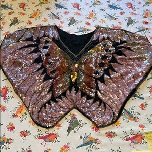 Vintage Swee Lo Silk Sequin Butterfly Poncho-Style Silhouette Top EUC Hand Sewn